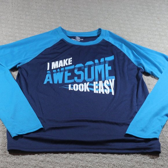 Athletic Works Size YXL Active Tee "I make Awesome Look Easy" Long Sleeve Shirt - Picture 1 of 5